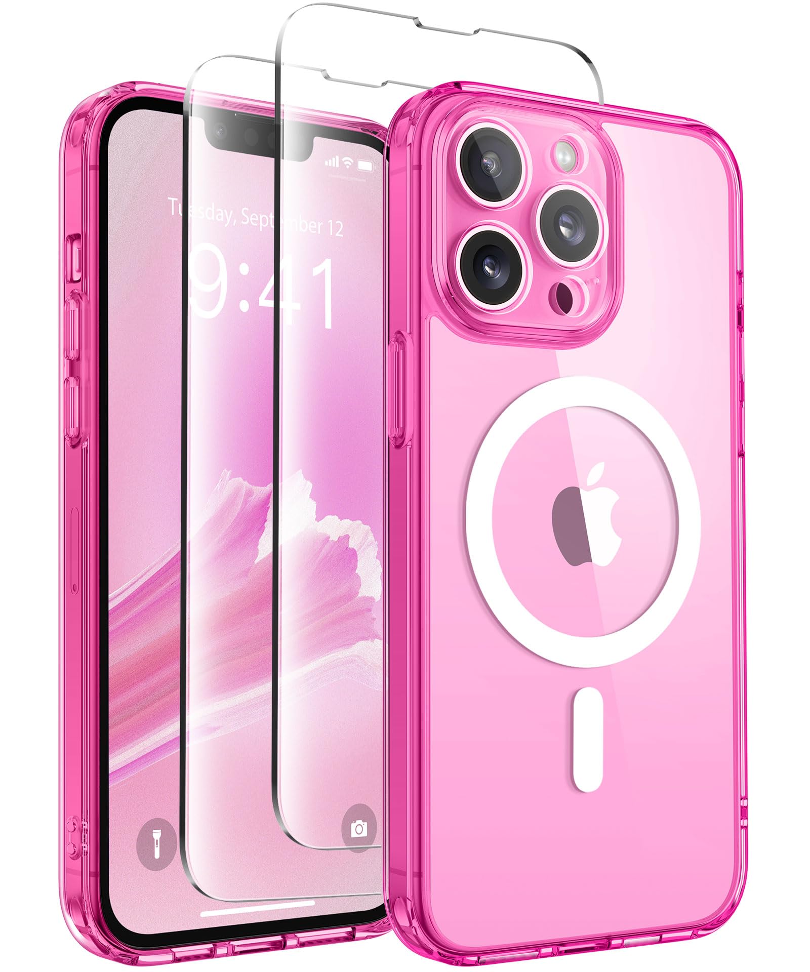 CAPRARO Magnetic for iPhone 13 Pro Case, [Compatible with MagSafe] [Full Camera Protection] Shockproof Protective Slim Translucent Matte Phone Case iPhone 13 Pro Case,ClearNeon