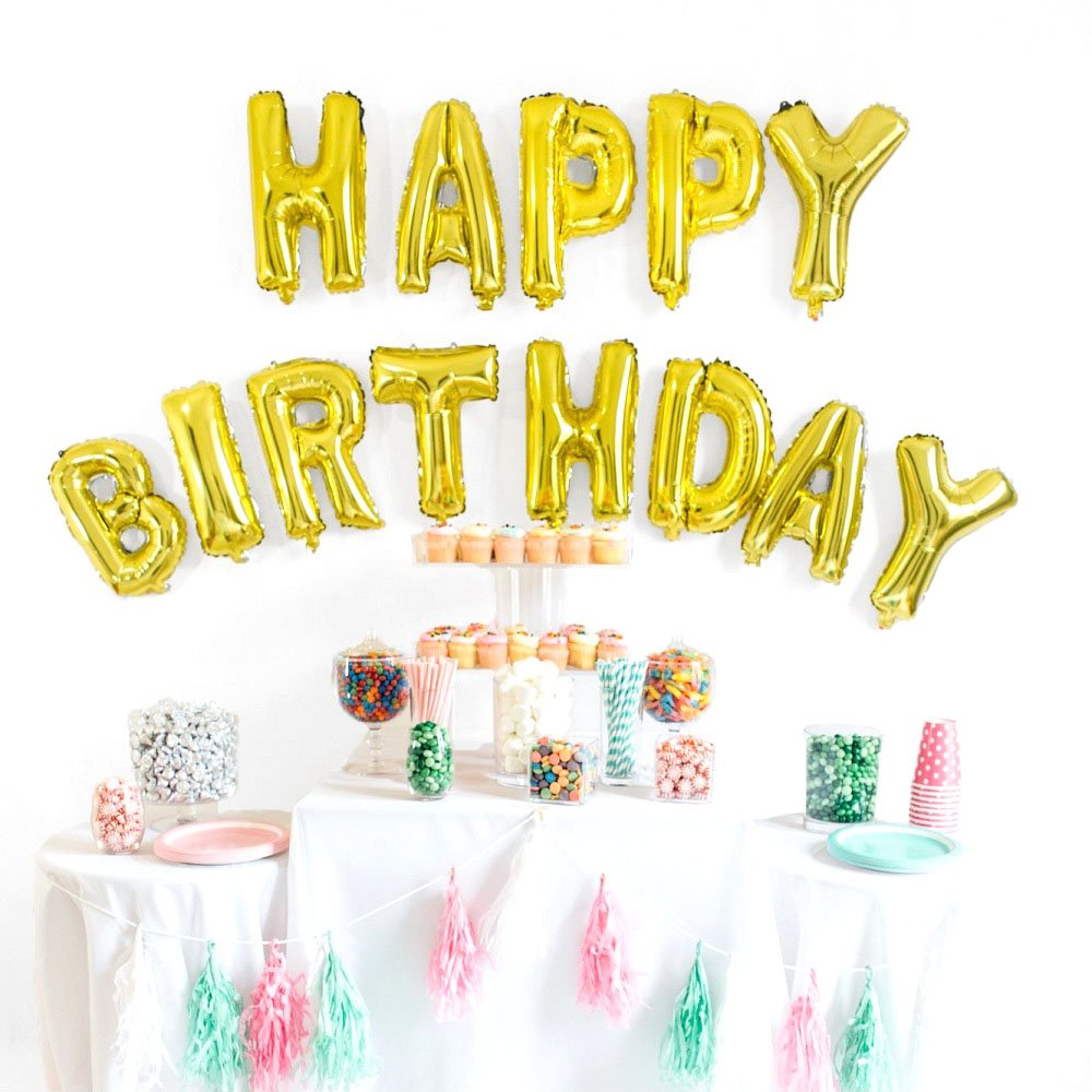 ShineU 36pcs Party Balloons Include 13pcs Happy Birthday Letters Foil Balloons, 3pcs Mylar Star Balloons, 5pcs Confetti Filled Balloons, 15pcs Latex Balloons, Perfect Decoration for Parties Birthday