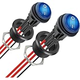 CamperXlite Waterproof 12V 20A Round Rocker Switch Aluminum Shell, DC 12V Blue LED Lighted Toggle Switch, ON Off Switch with Pre-soldered Wires, SPST 3 Pin Switch for Marine RV Truck (Blue*2)