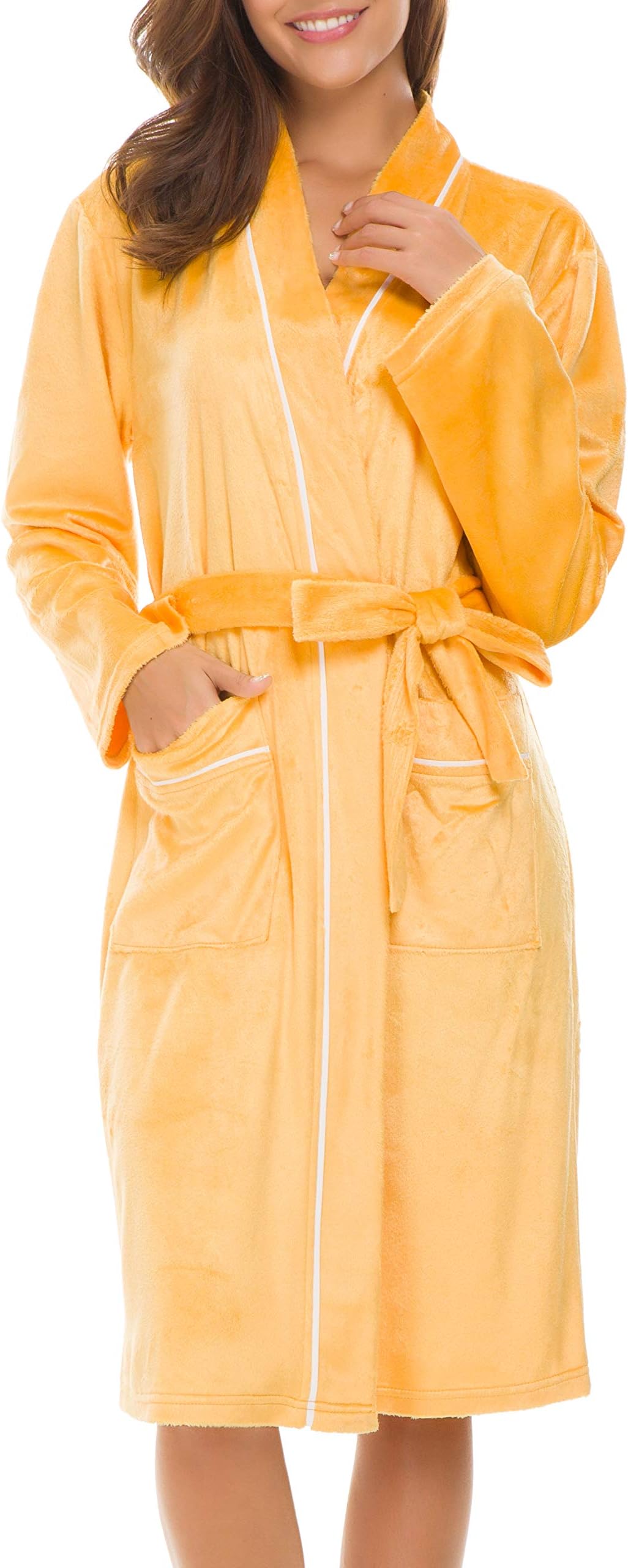 Invug Women Kimono Bathrobe Soft Flannel Sleepwear Fleece Spa Robes with Pockets