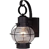 VAXCEL Chatham 12 in. H 1-Light Textured Black Coastal Outdoor Wall Sconce Made of Durable Steel, Clear Seeded Glass Shade, L