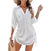 joyliveCY Swimsuit Coverup for Women, Drawstring Beach Bathing Suit Bikini Cover Up for Women, Sexy V Neck Beachwear Dress
