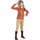 Youth Deluxe Amelia Earhart Costume | Girls Earhart Historical Pilot Iconic Outfit w/Jacket, Pants, Hat, Goggles, Scarf