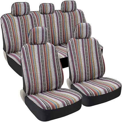 Saddle Blanket Car Seat Covers Full Set 9pc Front Rear Protection For Vehicle Van Suv Car Auto Striped Heavy Duty Woven Material Baja Inca #value #car #seat #covers