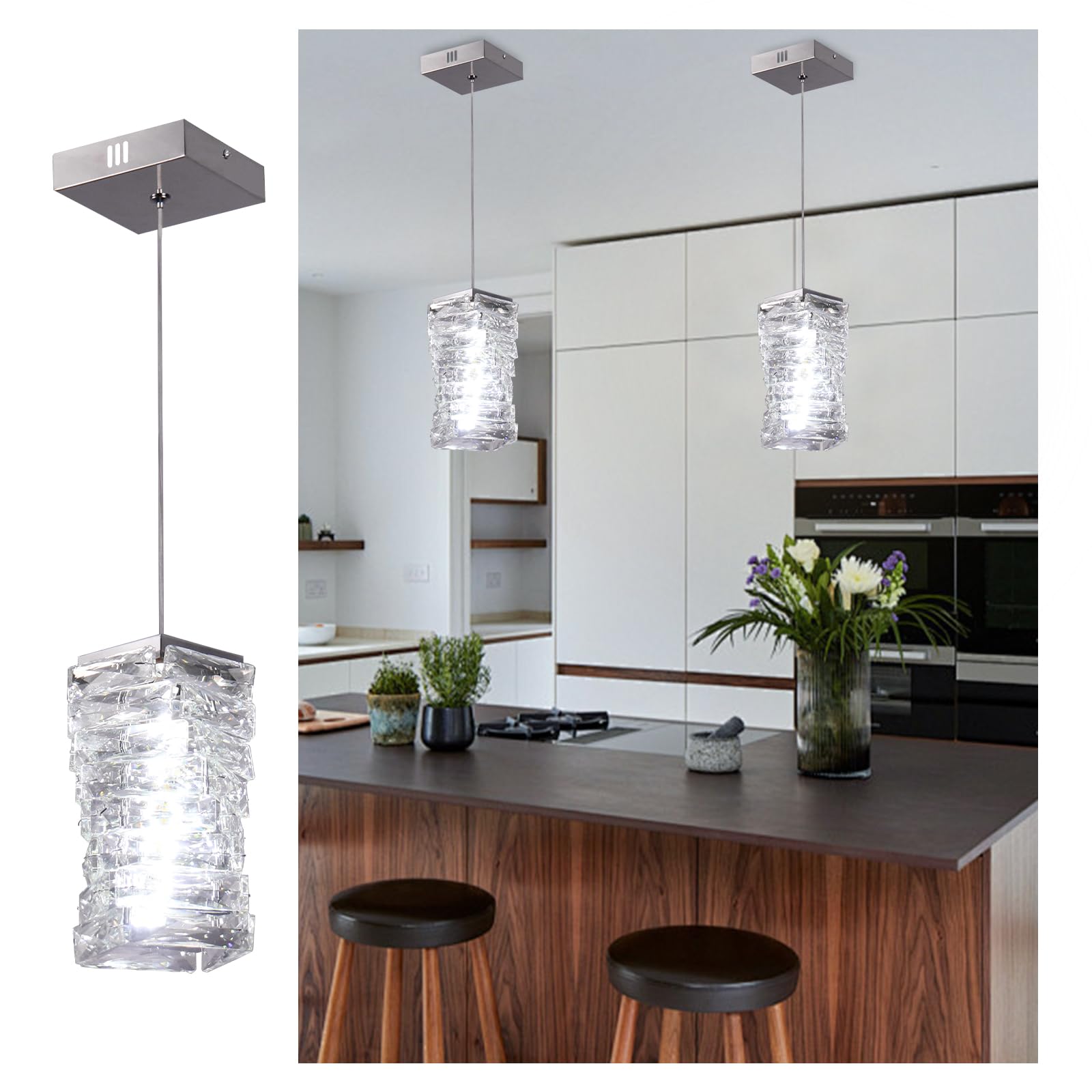 Cainjiazh Crystal Pendant Light Fixture Modern