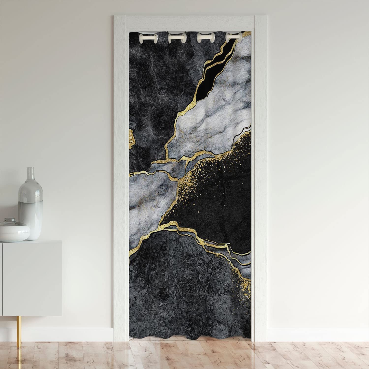 Loussiesd Black Marble Doorway Privacy Curtain - Modern Marble Privacy Heat Blocking Blackout Curtain for Bedroom - 132x203cm 1 Panel
