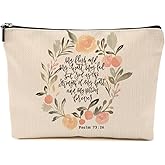Aesthetic Wreath Makeup Bag for Women, Bible Verse Portable Travel Organizer Toiletry Pouch Cosmetic Bag with Zipper, Christian Roomy Makeup Bags Skincare Pouch Travel Accessories
