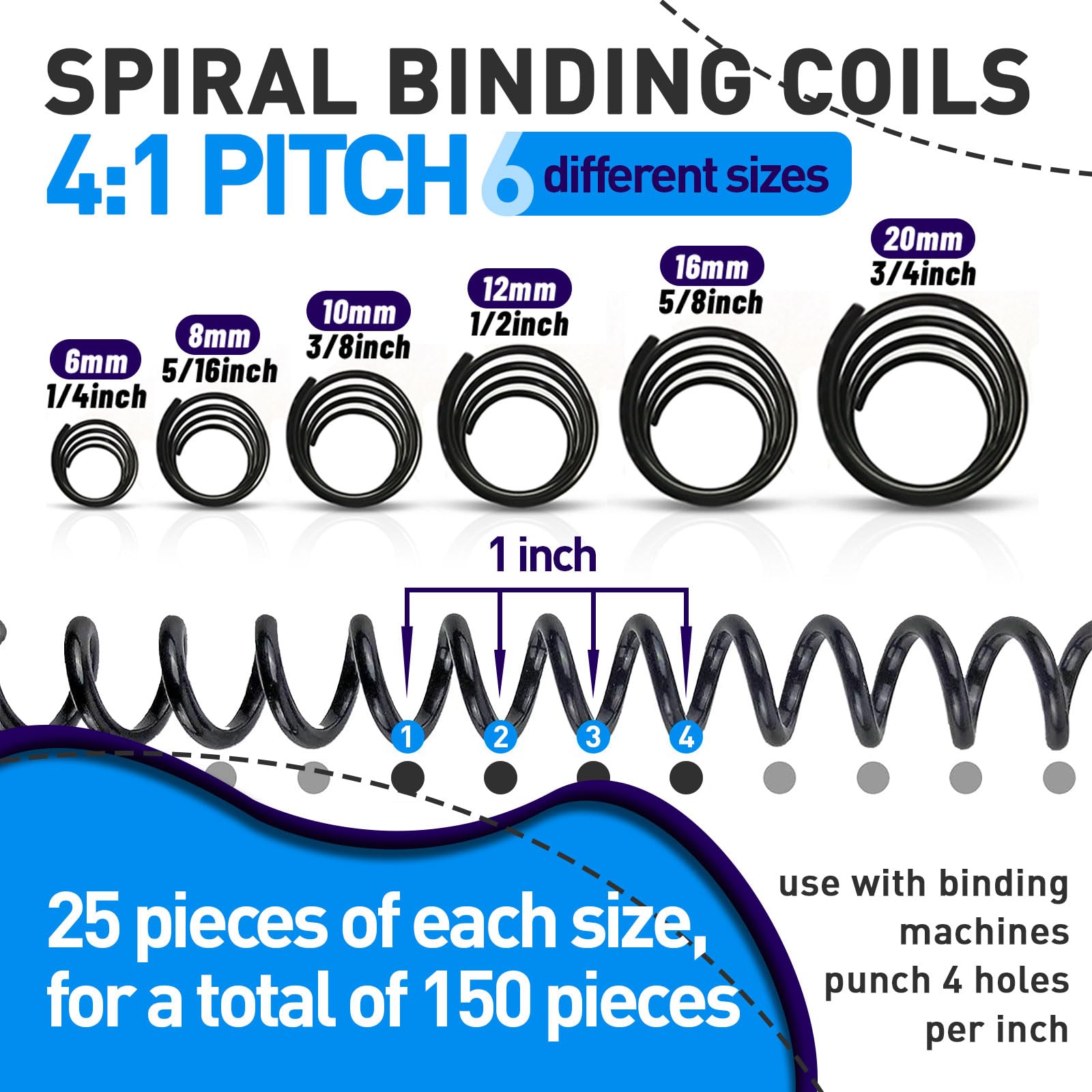 Mua 150 Pack Spiral Binding Coils 4 1 Pitch Plastic Binding Coils Kit Mua 150 Pack Spiral Binding Coils 4 1 Pitch Plastic Binding Coils Kit