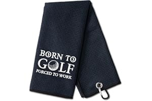 DYJYBMY Born to Golf Forced to Work Funny Golf Towel, Embroidered Golf Towels for Golf Bags with Clip, Men's Golf Accessories, Birthday Gifts for Golf Fan, Retirement Gift for Dad Mom Boss Colleague