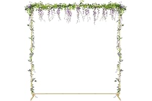 FAGIGY 6.6FT Square Backdrop Stand with 4 Purple Wisteria Fake Flowers, Gold Balloon Arch Stand Easy Assembly, Sturdy Wedding Arch, Party Backdrop Arch for Wedding, Metal Arch Backdrop Stand for Garden Decor