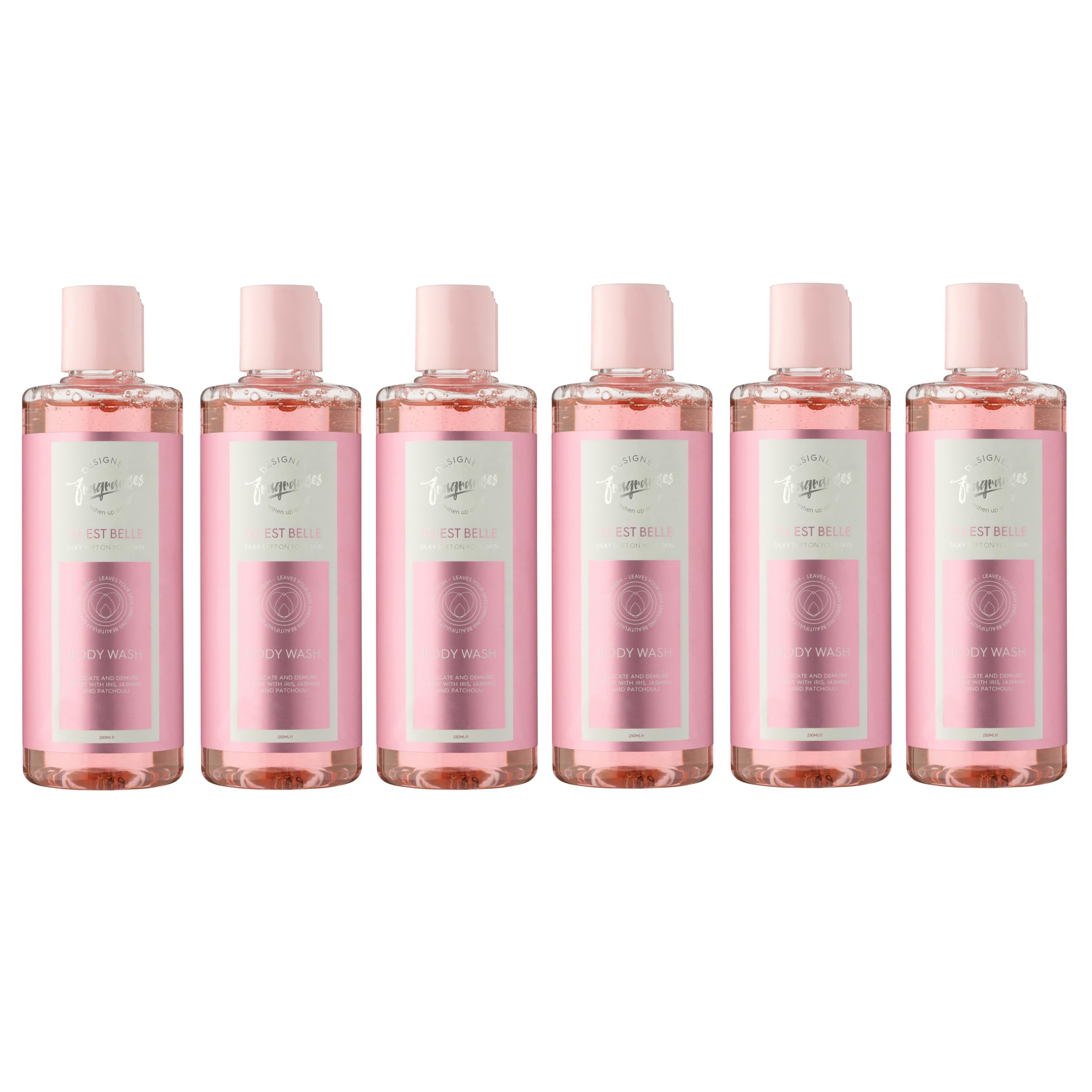Designer Fragrances 6 Pack Tu Est Belle Bundle - Women's Feminine Body Wash Shower Gels Bottles - For Silky Soft, Beautifully Smelling Divine & Fresh 250ml
