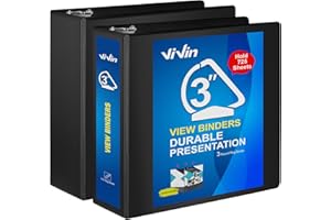 ViVin Durable 3 inch D Ring View Binder, Large 3" Slant-D Ring with 725-Sheet Capacity, Fit 8.5" x 11" Paper, 2 Pack(Black)