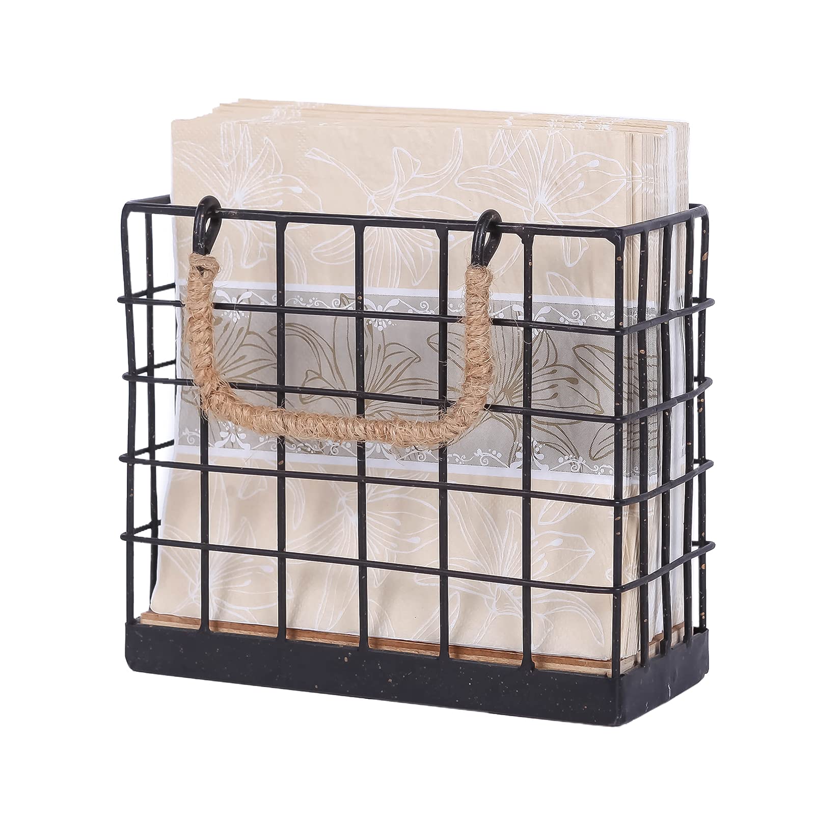 Photo 1 of NIKKY HOME Farmhouse Napkin Holder, Rustic Tissue Dispenser, Freestanding Paper Hand Towel Caddy, Vintage Cocktail Napkin Tray Decor for Kitchen, Countertop, Dining Table, Restaurant, Outdoor - Black