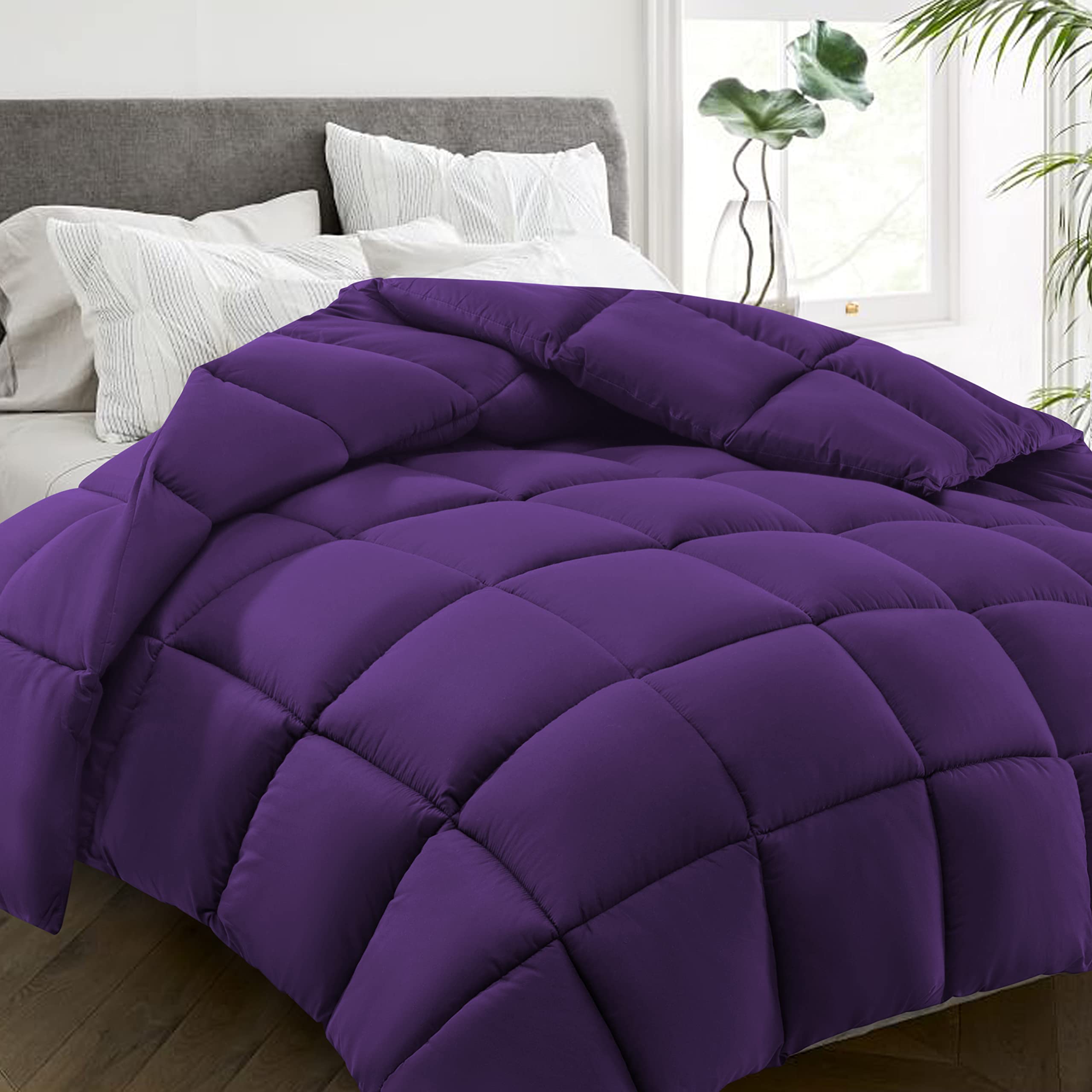 Photo 1 of HYLEORY All Season Queen Size Bed Comforter - Cooling Goose Down Alternative Quilted Duvet Insert with Corner Tabs - Winter Warm - Machine Washable - Purple