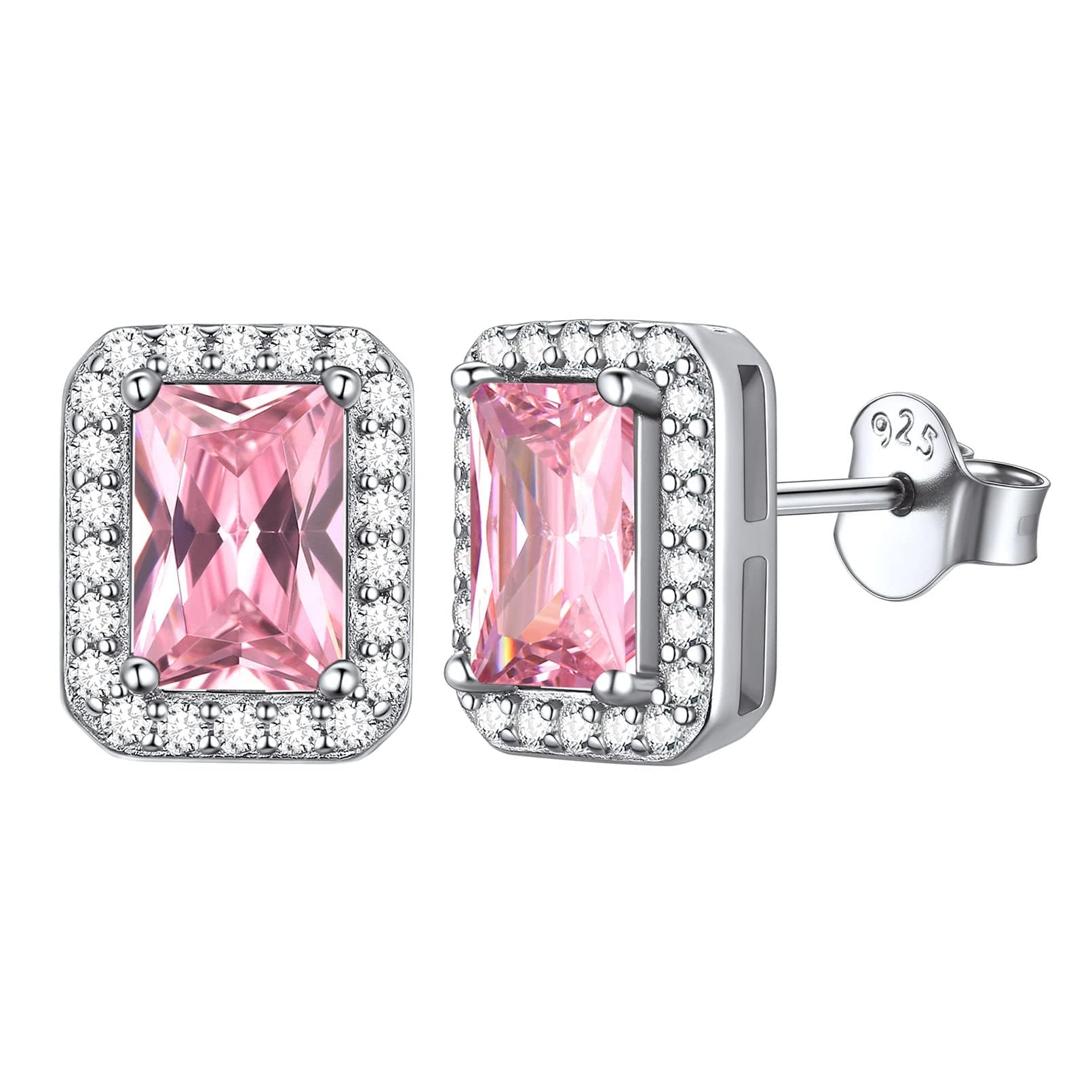 ChicSilver Earrings Womens Shiny CZ Sterling Silver Studs 925 Silver Tourmaline October Birthstone Earrings for Grandma