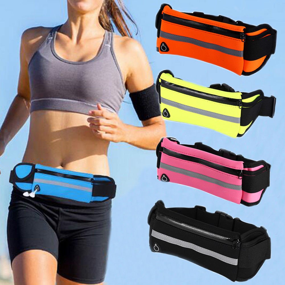 Enshey Running Belt, Adjustable Unisex Waterproof Running Waist Pack Fitness Workout Carry Card, Passport, Money iPhone Sport Pouch, Reflective Waist Belt (Black)