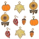 ASUNFO 40 Pcs Fall Charms Halloween Charms Pumpkin Leaf Sunflower Acorn Enamel Charm Pendants for Jewelry Making Thanksgiving Autumn Bracelet Earrings Necklace DIY 5 Styles
