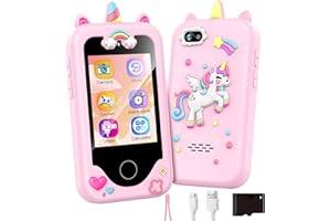 ASIUR Kids Phone Toy Gift for Girls 3 4 5 6 7 8 Years Old, Toddler Smart Phone Learning Toys - Pretend Play Phones with Educational Games, MP3 Music Player, Birthday Gifts for Boys Age 3-8 (Pink)