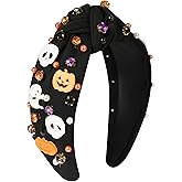 Gmmidea Women’s Halloween Headband Ghost Pumpkin Skull Embellished Wide Top Knot Headband Spooky Hair Accessories Halloween Holiday Cosplay Party Outfits Gifts