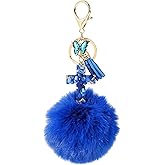 Tinsparkwin 1Pack Cross Pom Pom Keychain with Tassel Butterfly Cute Initial Keychain for Key Handbag Backpack