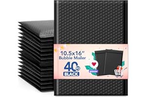 GSSUSA Large Bubble Mailers10.5x16 Padded Envelopes 40 Pack Black Padded Mailers Usable Size 10.5x15" Self-Seal Bubble Envelo