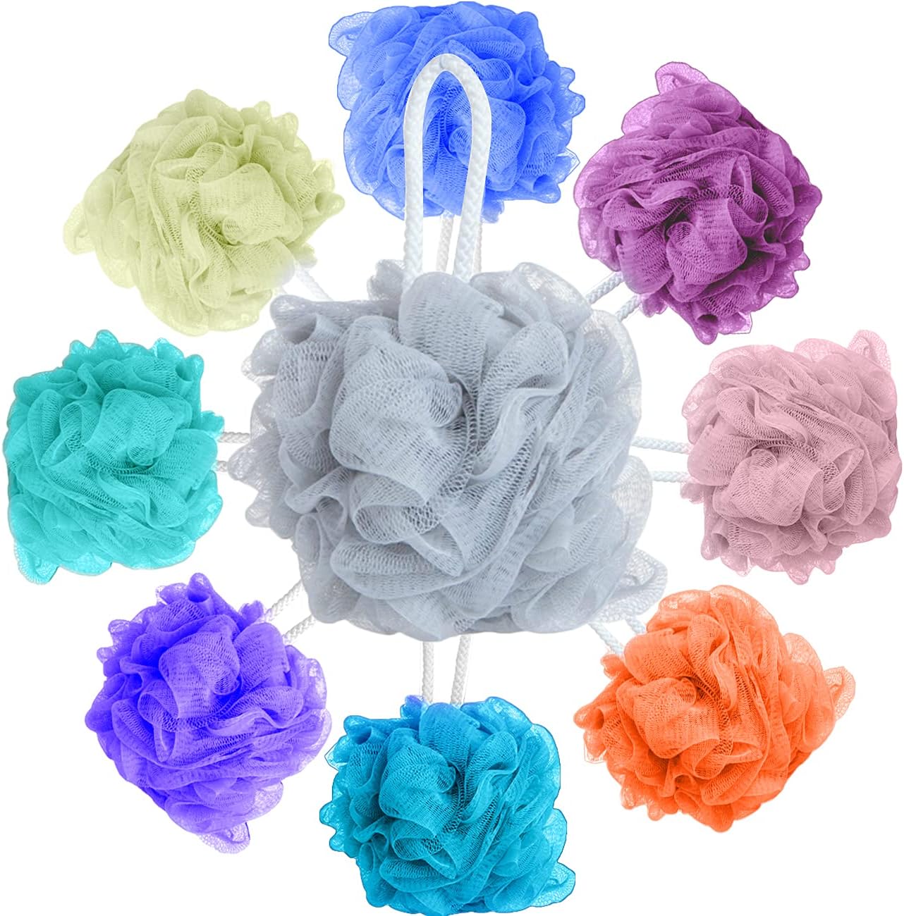10-Pack Bath Loofah Shower,Colorful Exfoliating Body Scrubber,Mesh Pouf Body Wash,Eco-Friendly Loofah Bath Sponge for Women,Men and Kids Bathroom: Health & Personal Care