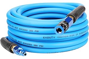 EADUTY Hybrid Air Hose 1/4 In. x 25 ft, Lightweight, Flexible, Durable Air Compressor Hose with Aluminum Universal Quick Coupler and Industrial Plug, Blue