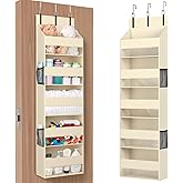 Lifewit 1 Pack Over the Door Organizer, Clear Window Hanging Storage with 4 Mesh Side Pockets, Anti Tilt 40 lbs Load Behind Door for Pantry, Nursery, Bathroom, Bedroom, Dorm, 5 Section, Beige