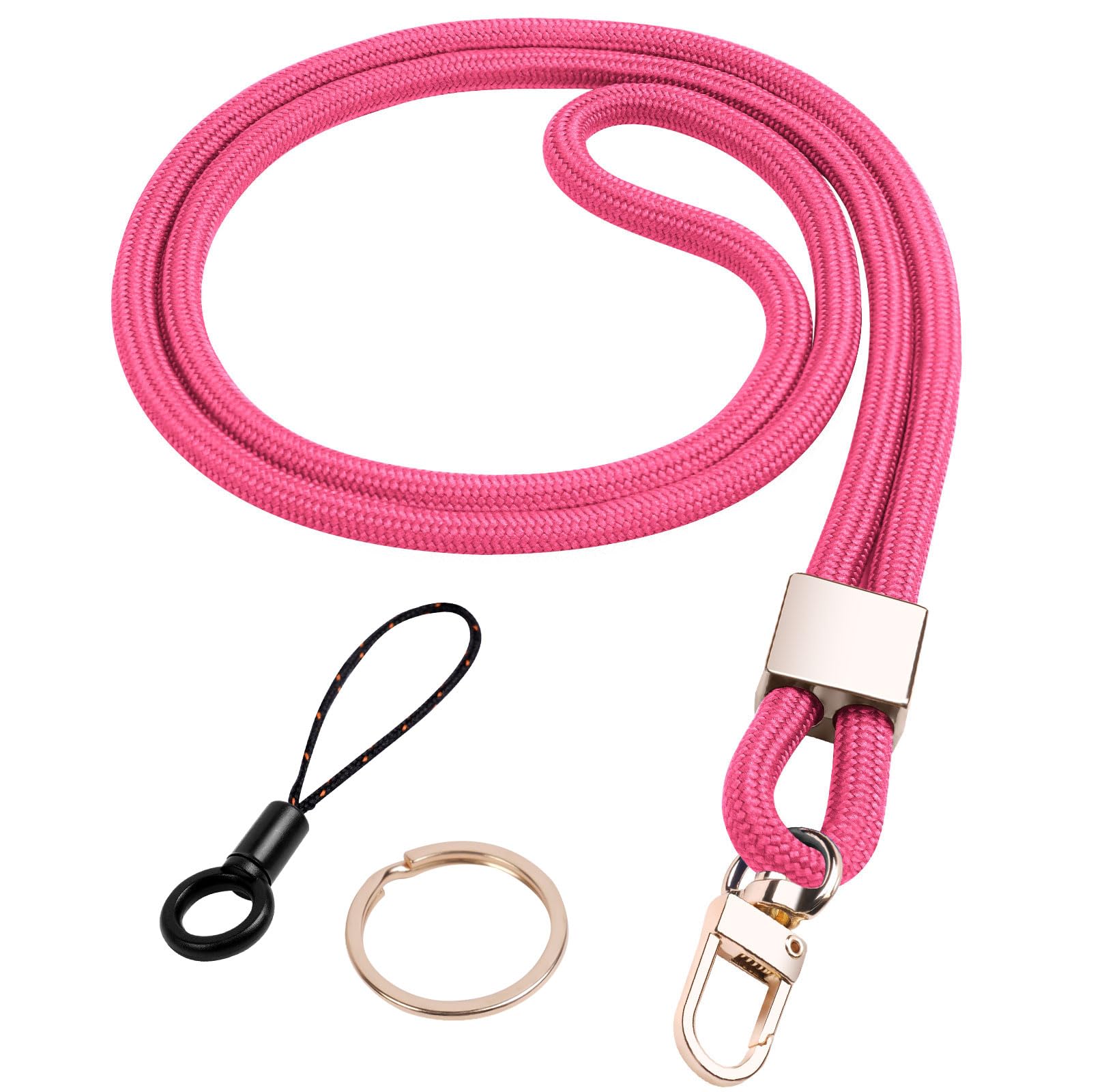 Vicloon Neck Lanyard with Metal Key Rings and Phone Ring Strap - Detachable Lanyards for ID Badge Holder, Keys, Phone (Pink)
