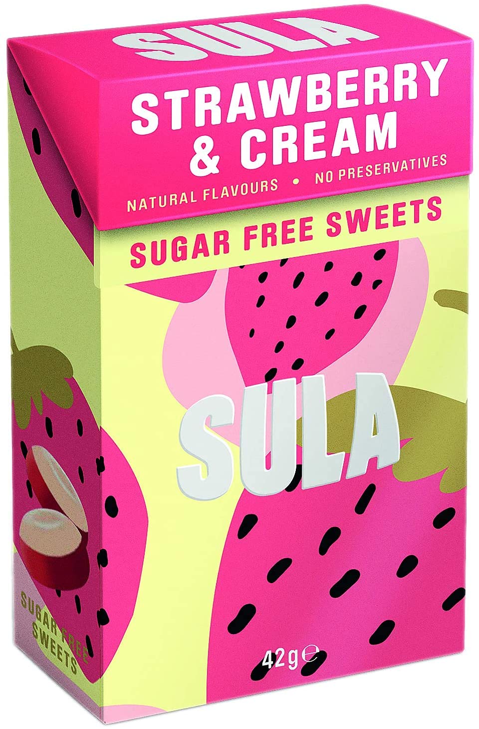 THREE PACKS of Sula Natura Strawberry Cream Sugar Free Sweets with Fresh Crea...