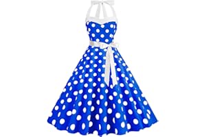 Woblesal Vintage Polka Dot Party Dresses A-Line Halter Neck Swing Dress with Belt Audrey Hepburn 50's 60's Party Costume Gown