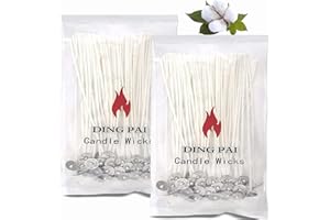 DINGPAI 100pcs Cotton Candle Wicks, 6 inches Low Smoke Pre-Waxed Wicks for Candle Making, DIY