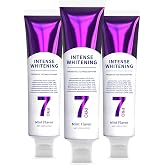 3Pack 7 PRO Toothpaste Whitening, Intense Teeth Whitening Toothpaste for Adults | Fluoride-Free | Sensitivity Safe | Purple Beads | Fresh Breath | Help Remove Tea &amp; Coffee Stains | Mint Flavor