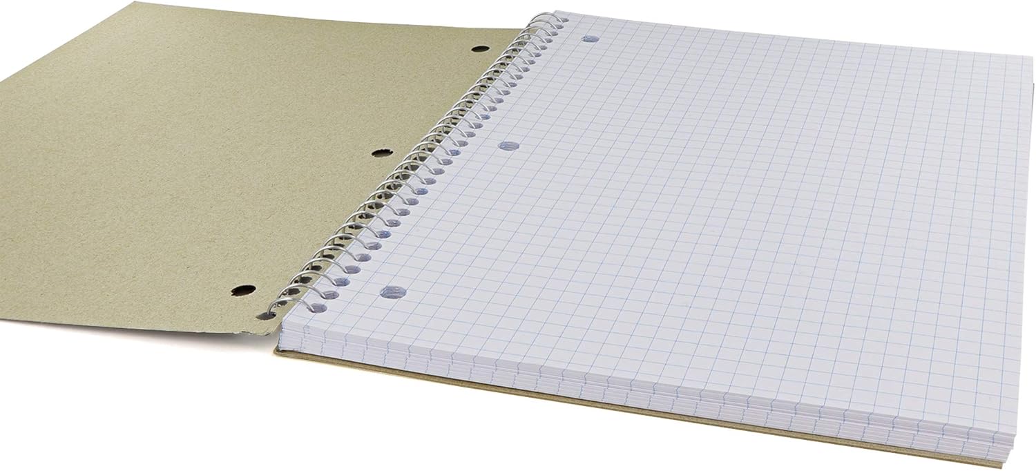 Emarw Spiral Notebooks Quad Ruled Heavy Duty White Paper 100 Sheets Assorted Colors Water Resistant Covers Protect Your Notes 3-hole punched for Ring Binder (Pack of 4) : Office Products