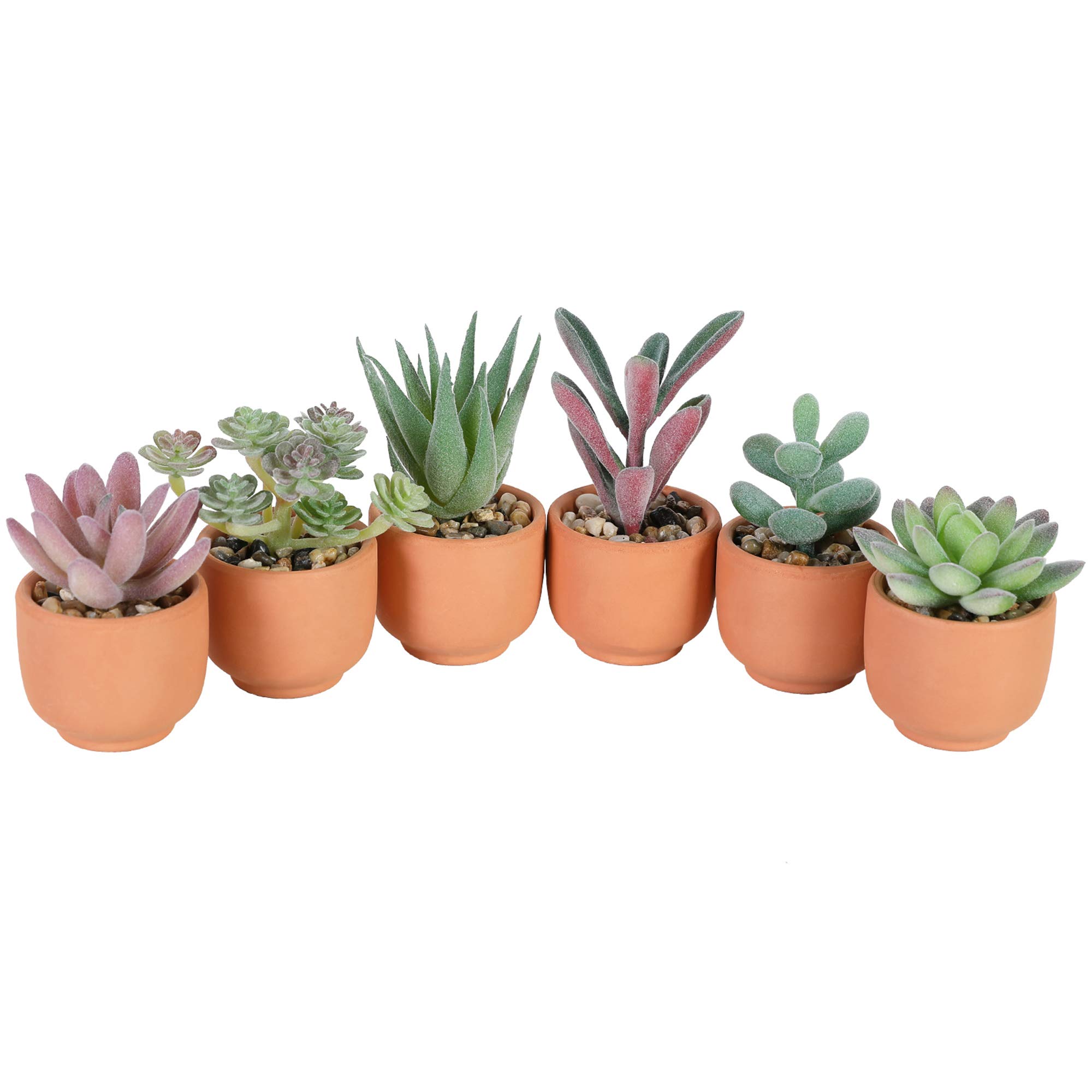 Photo 1 of Nubry Mini Fake Plants in Terrine Pots Artificial Small Succulents Potted Faux Assorted Lifelike Plants for Home Office Desk Decor, Set of 6 (Orange Terracotta Pots)