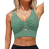 GRAPENT Bikini Tops for Women Cropped Tankini Tops Beach Ruched Knot Cut Out Padded Adjustable Swimwear Swim Top Only