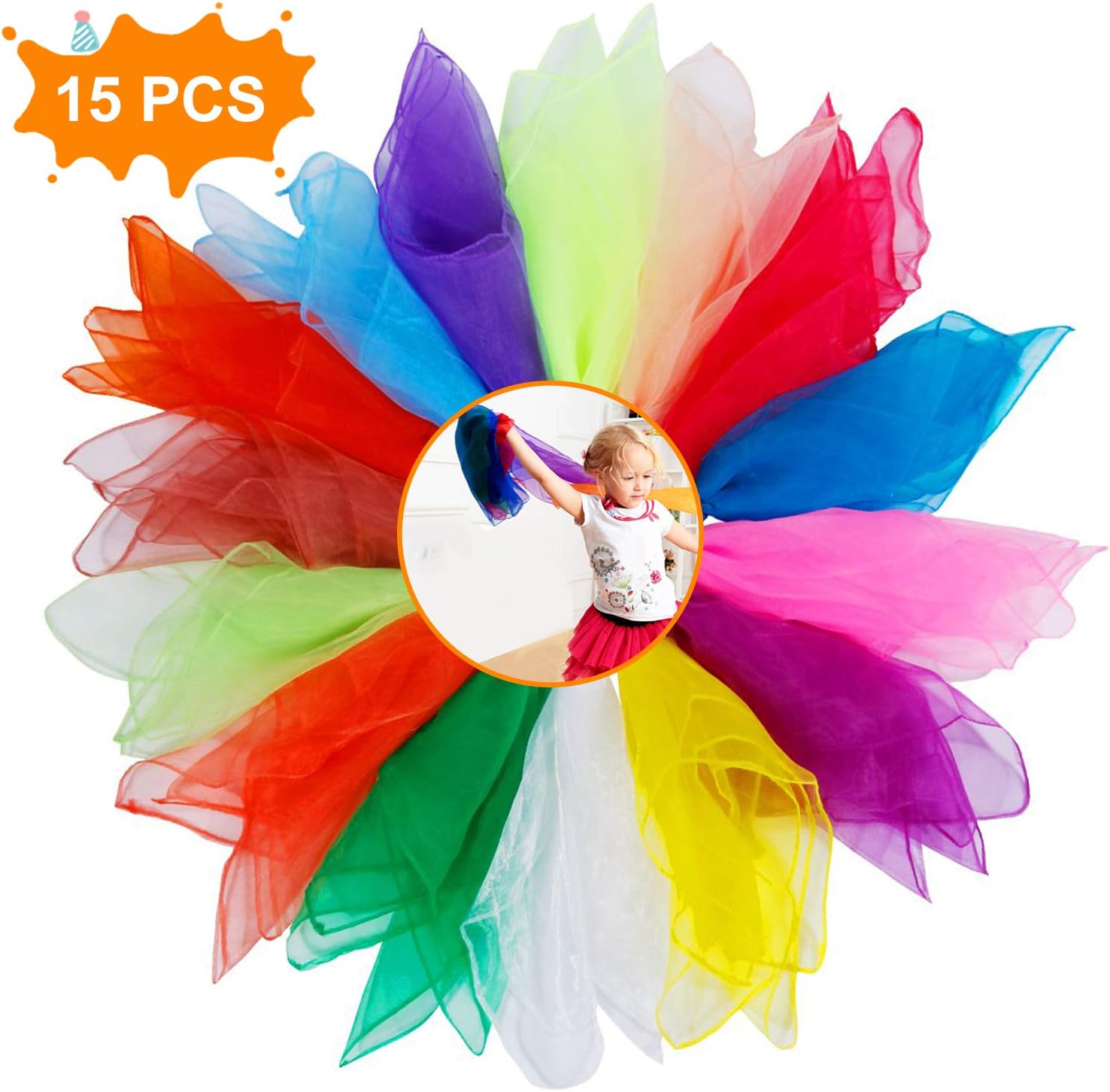 15 Pieces Sensory Scarves,XCOZU Juggling Scarves Baby Dance Scarves