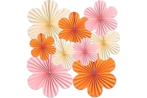 9Pcs Hanging Paper Fans, Paper Flowers Decorations, Abanicos De Papel Colgantes, Paper Floral Backdrop for Classroom Decorati