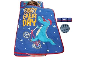 TANOSHII® Toddler Nap Mat with Pillow and Blanket, Portable Kids Sleeping Mats for Daycare, Preschool, 21" x 53", Lightweight and Soft Sleeping Bags for Kids