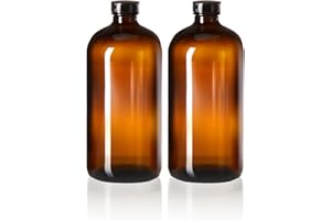 KITCHENTOOLZ 2 Pack - 32oz Boston Round Amber Glass Growler - with Phenolic Poly Cone Insert Caps - Tight Seal for Secondary Kombucha Fermentation and Beer