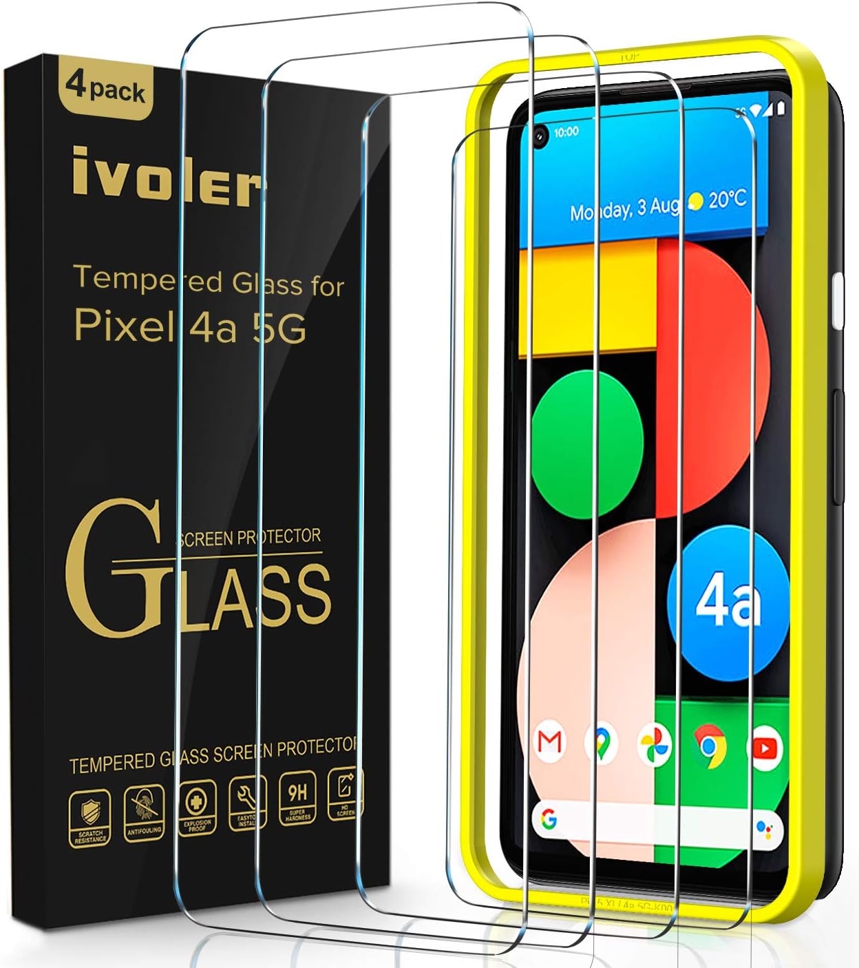 [ 4 Pack ] iVoler Tempered Screen Protector Glass for