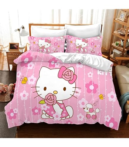 Hello Kitty Twin Bedding Set Cartoon Cat Duvet Cover Set Full