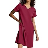 SIORO Nightgowns for Women Short Sleeve Sleep Shirt V Neck Nightshirt Summer Waffle Sleepwear Comfy Sleep Dress with Pockets