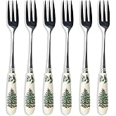 Spode Christmas Tree Stainless Steel Pastry Forks - Set of 6 | 6" Elegant Dessert Utensils with Porcelain Handles for Cakes, Pastries, Entertaining, Seasonal Dining &amp; Special Occasions