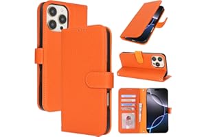 Zouzt Case for iPhone 16 Pro Max 6.9" Genuine Leather Wallet Case with 4 Card Slot, RFID Blocking Card Holder Magnetic Flip Folio Shockproof Phone Cover Women Men for iPhone 16 Pro Max- Orange