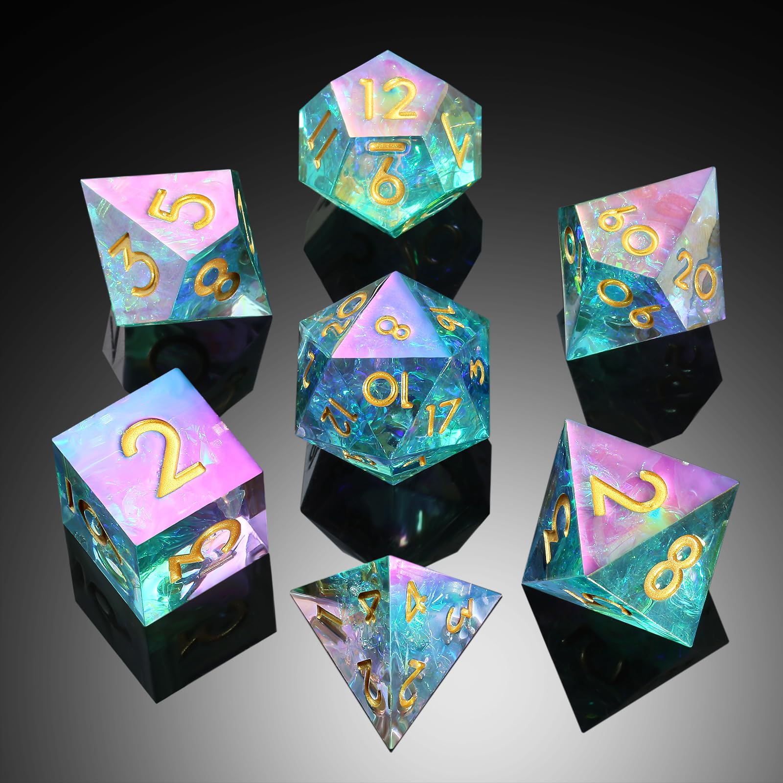 Iridescent Plating Sharp DND Dice, DNDND Handmade Resin Sharp Edge D&D Die with Gift Case for Dungeons and Dragon Tabletop Games (Iridescent Plating) — image 1