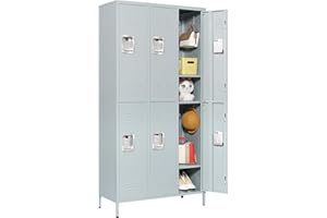 BYNSOE Metal Locker 6 Doors Employees Locker Storage Cabinet Locker School Hospital Gym Locker Requires Assembly (Gray-6 Doors 36" w)