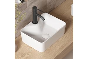 OCEALAGOON White Porcelain Ceramic Above Counter Sink - 16x12 Inch Rectangular Vessel Sink Bowl with Faucet Hole for Tiny Bathrooms