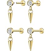 AoedeJ 2 Pairs Stainless Steel Cartilage Earring Flat Back Stud Earrings Threaded Studs Flat Back Earrings Screw Back Earrings for Women