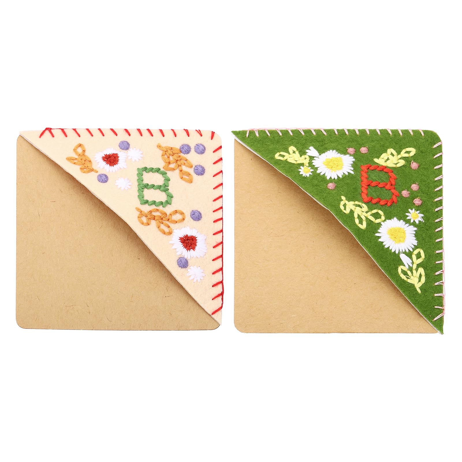 PATIKIL 2pcs Corner Bookmark, Letter Book Mark Personalized Embroidered Bookmark Cute Letter Book Mark Flower Felt Triangle for Reading Women Men Book Lovers Gift Teacher, Letter B
